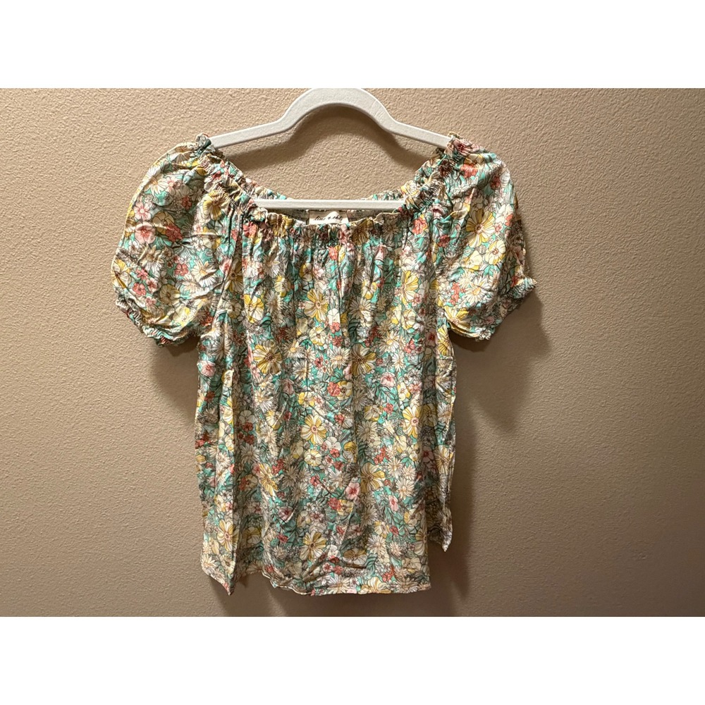 Lime & Chili Floral Off Shoulder Puff Sleeve Blouse Rayon Top Medium LT5871